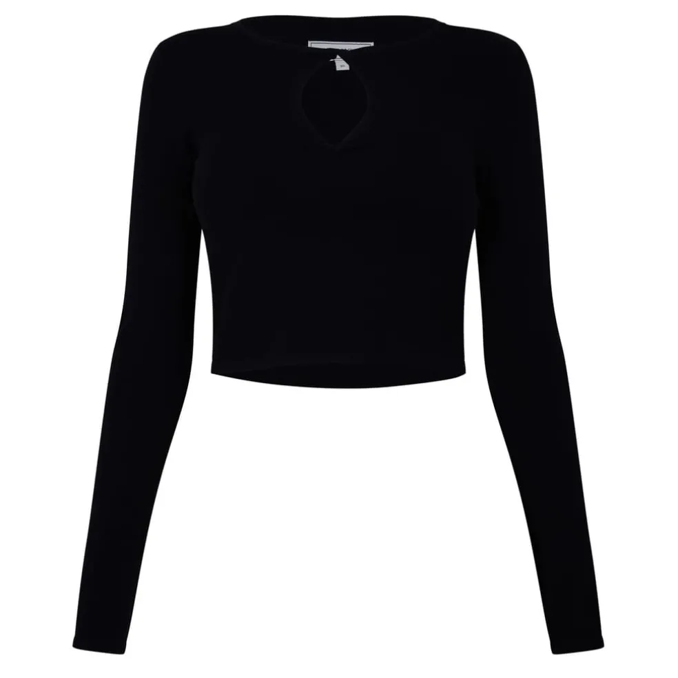 Jack Wills Cropped Keyhole Slim Fit Top in Black