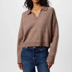 Jack Wills Cropped V-Neck Relaxed Fit Sweater in Brown