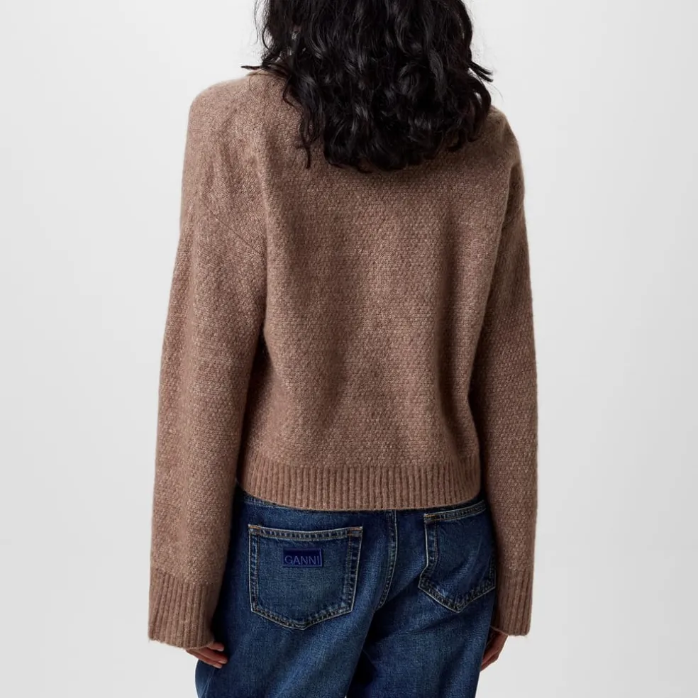 Jack Wills Cropped V-Neck Relaxed Fit Sweater in Brown