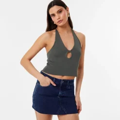 Jack Wills Cut Out Knit Top in Green