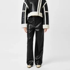 Jack Wills Faux Leather Straight Leg Trousers in Black