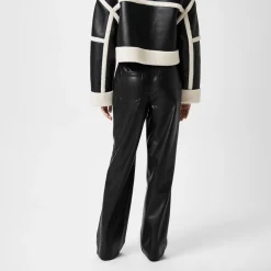 Jack Wills Faux Leather Straight Leg Trousers in Black