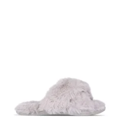 Jack Wills Fluffy Cross Strap Slippers in Grey
