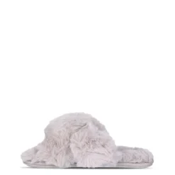 Jack Wills Fluffy Cross Strap Slippers in Grey