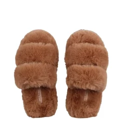 Jack Wills Fluffy Strap Slide Slippers in Beige