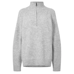 Jack Wills High Neck Zip Knitted Jumper in Grey
