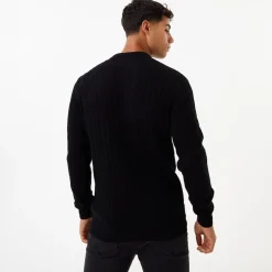 Jack Wills Marlow Merino Wool Blend Cable Knitted Jumper in Black