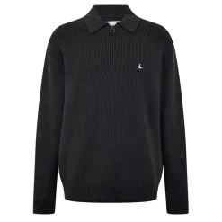 Jack Wills Quarter Zip Rib Sweater in Black