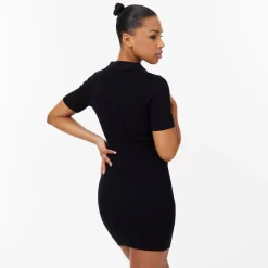 Jack Wills Rib Knit Polo Dress in Black