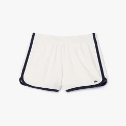 Lacoste Cotton Terry Contrast Accent Shorts in Cream