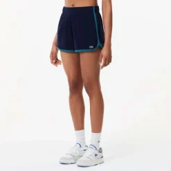 Lacoste Cotton Terry Contrast Accent Shorts in Blue