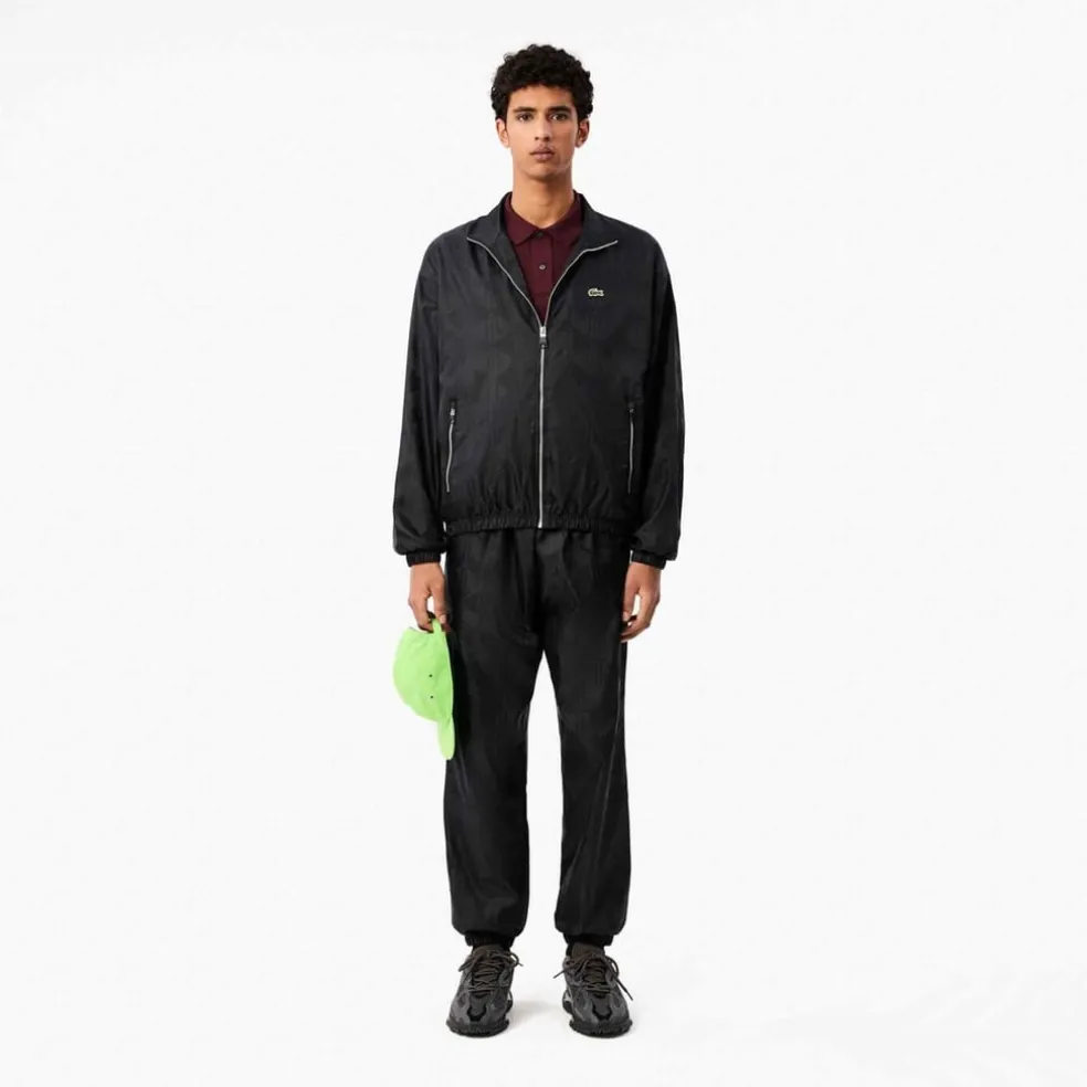 Lacoste Crocodile Print Aop Mono Track Jacket in Black