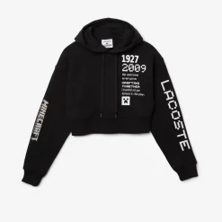 Lacoste Cropped Hooded Slim Fit Sweatshirt in Black