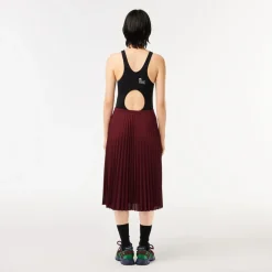 Lacoste Elastic Waist Fluid Pleated Skirt in Burgundy
