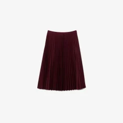 Lacoste Elastic Waist Fluid Pleated Skirt in Burgundy
