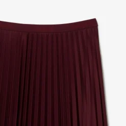 Lacoste Elastic Waist Fluid Pleated Skirt in Burgundy