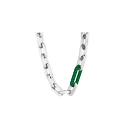 Lacoste Ensemble Stainless Steel With Green Silicone Link Chain Bracelet in Silver