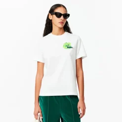 Lacoste Floral Print Cotton T-Shirt in White