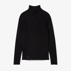 Lacoste High Neck 3D Rib Knit Sweater in Black