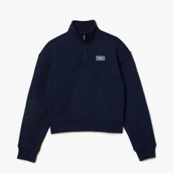 Lacoste High Neck Zipped Fleece Jogger Sweatshirt in Blue