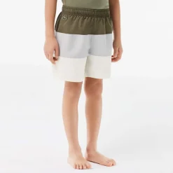 Lacoste Juniors Colour Block Taffeta Swim Trunks in Green