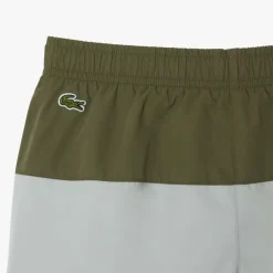 Lacoste Juniors Colour Block Taffeta Swim Trunks in Green