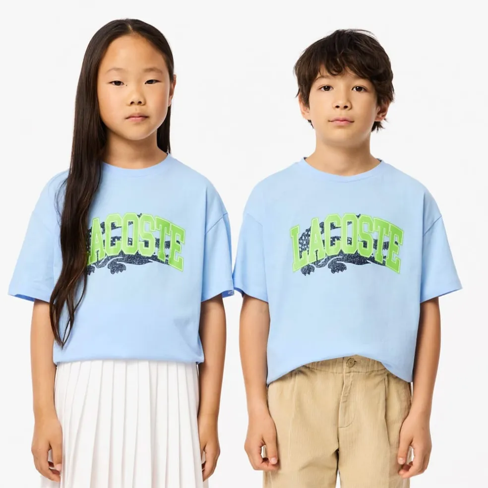 Lacoste Juniors Crocodile Print T-Shirt in Light Blue