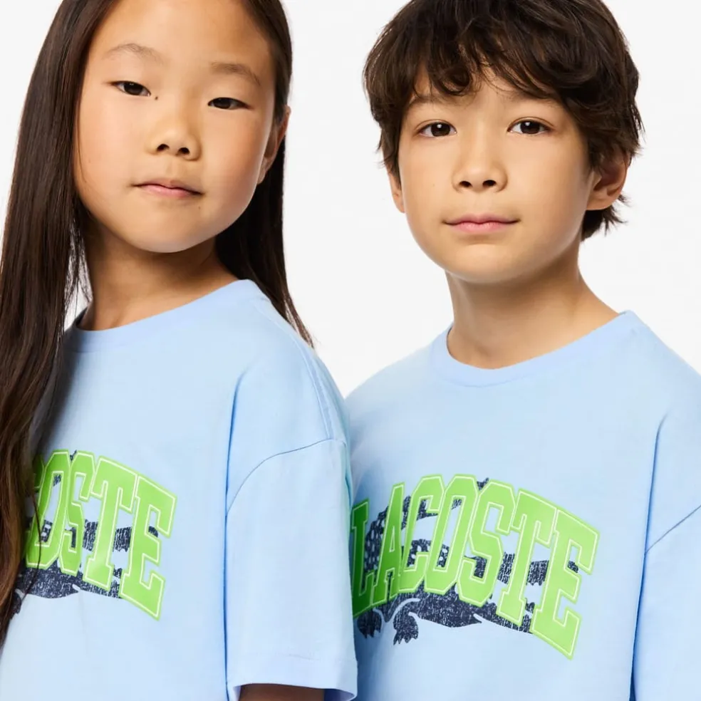 Lacoste Juniors Crocodile Print T-Shirt in Light Blue