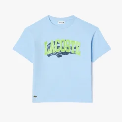 Lacoste Juniors Crocodile Print T-Shirt in Light Blue