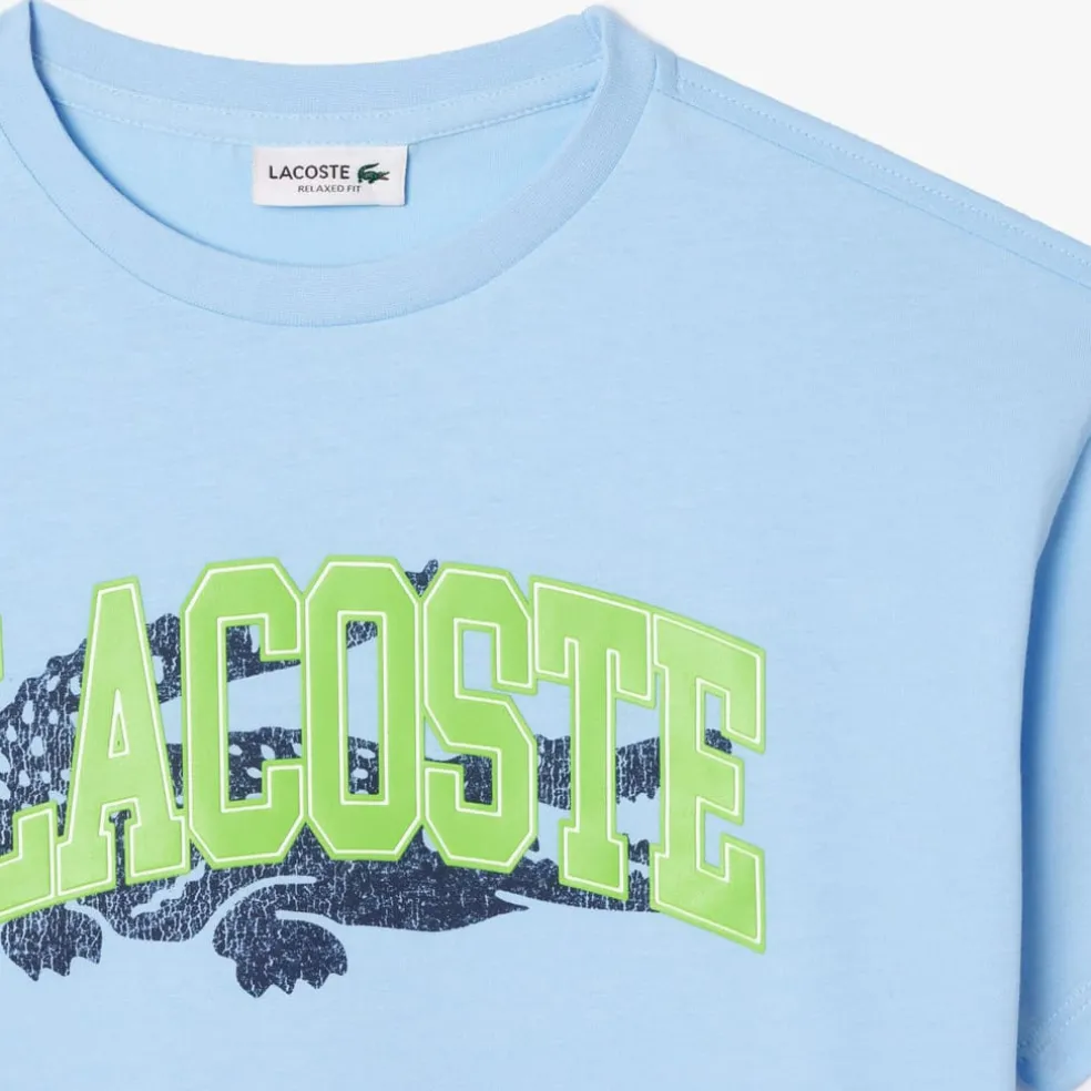 Lacoste Juniors Crocodile Print T-Shirt in Light Blue