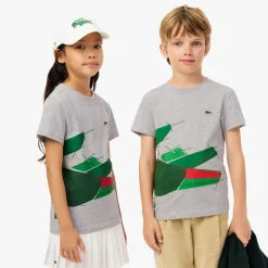 Lacoste Juniors Crocodile Graphic Cotton T-Shirt in Grey