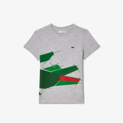 Lacoste Juniors Crocodile Graphic Cotton T-Shirt in Grey