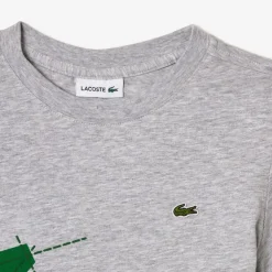 Lacoste Juniors Crocodile Graphic Cotton T-Shirt in Grey