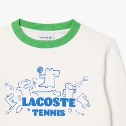 Lacoste Juniors Fleece Crewneck Print Sweatshirt in Cream