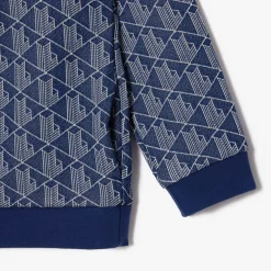 Lacoste Juniors High Neck Zip-Up Paris Monogram Sweatshirt in Navy