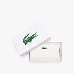 Lacoste Large Zipped Crocodile Billfold Purse in White