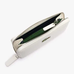 Lacoste Large Zipped Crocodile Billfold Purse in White