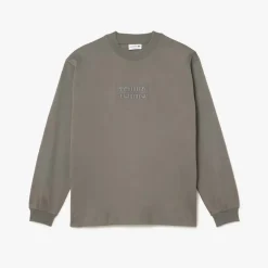 Lacoste Long Sleeve Loose Fit Cotton T-Shirt in Grey