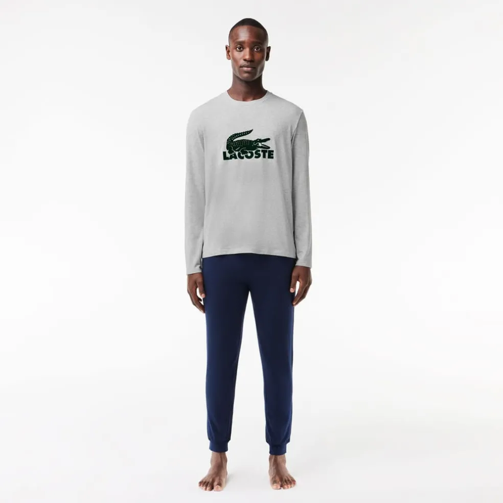 Lacoste Long Sleeve Pyjama Set in Navy Grey