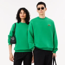 Lacoste Loose Fit Badge Accent Fleece Sweatshirt in Green