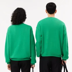 Lacoste Loose Fit Badge Accent Fleece Sweatshirt in Green