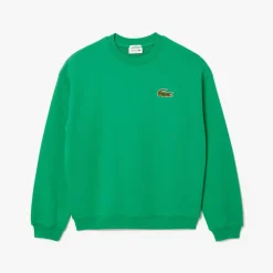 Lacoste Loose Fit Badge Accent Fleece Sweatshirt in Green