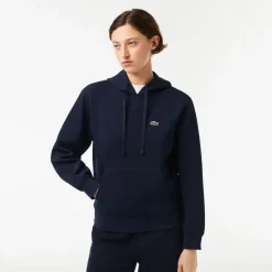 Lacoste Loose Fit Cotton Blend Hoodie in Navy