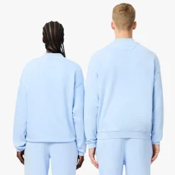 Lacoste Loose Fit Washed Effect Fleece Sweatshirt in Light Blue