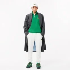 Lacoste Loose Fit Zip Neck Badge Accent Sweatshirt in Green