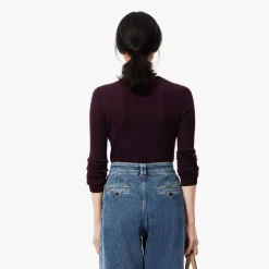 Lacoste Merino Wool 3D Knit Cardigan in red maroon