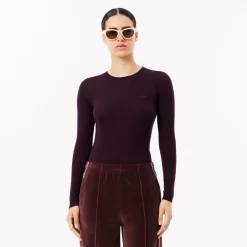 Lacoste Merino Wool 3D Rib Sweater in red maroon