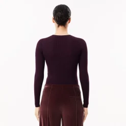 Lacoste Merino Wool 3D Rib Sweater in red maroon