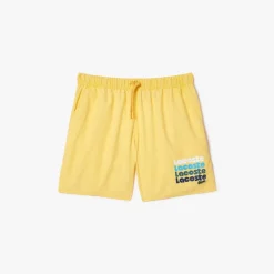 Lacoste Mid Length Washed Effect Swim Trunks in Yellow