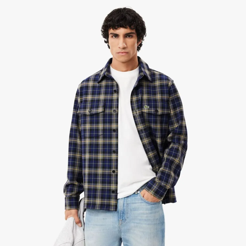 Lacoste Oversize Checked Overshirt in Navy